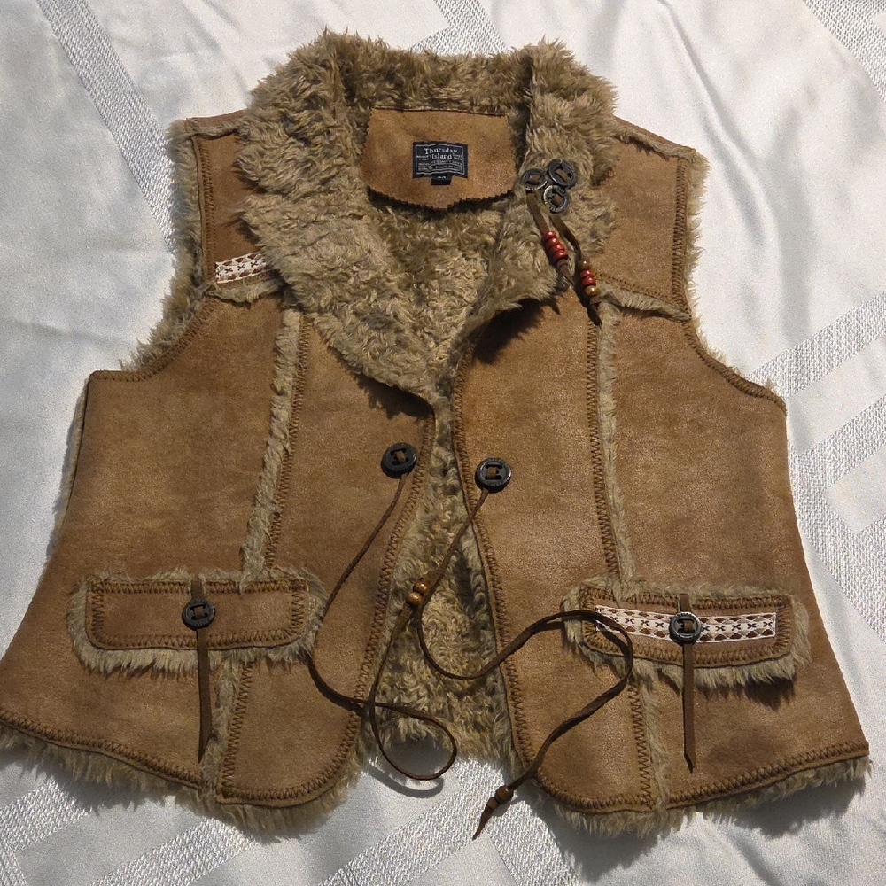 Women's Tan Faux Fur Vest